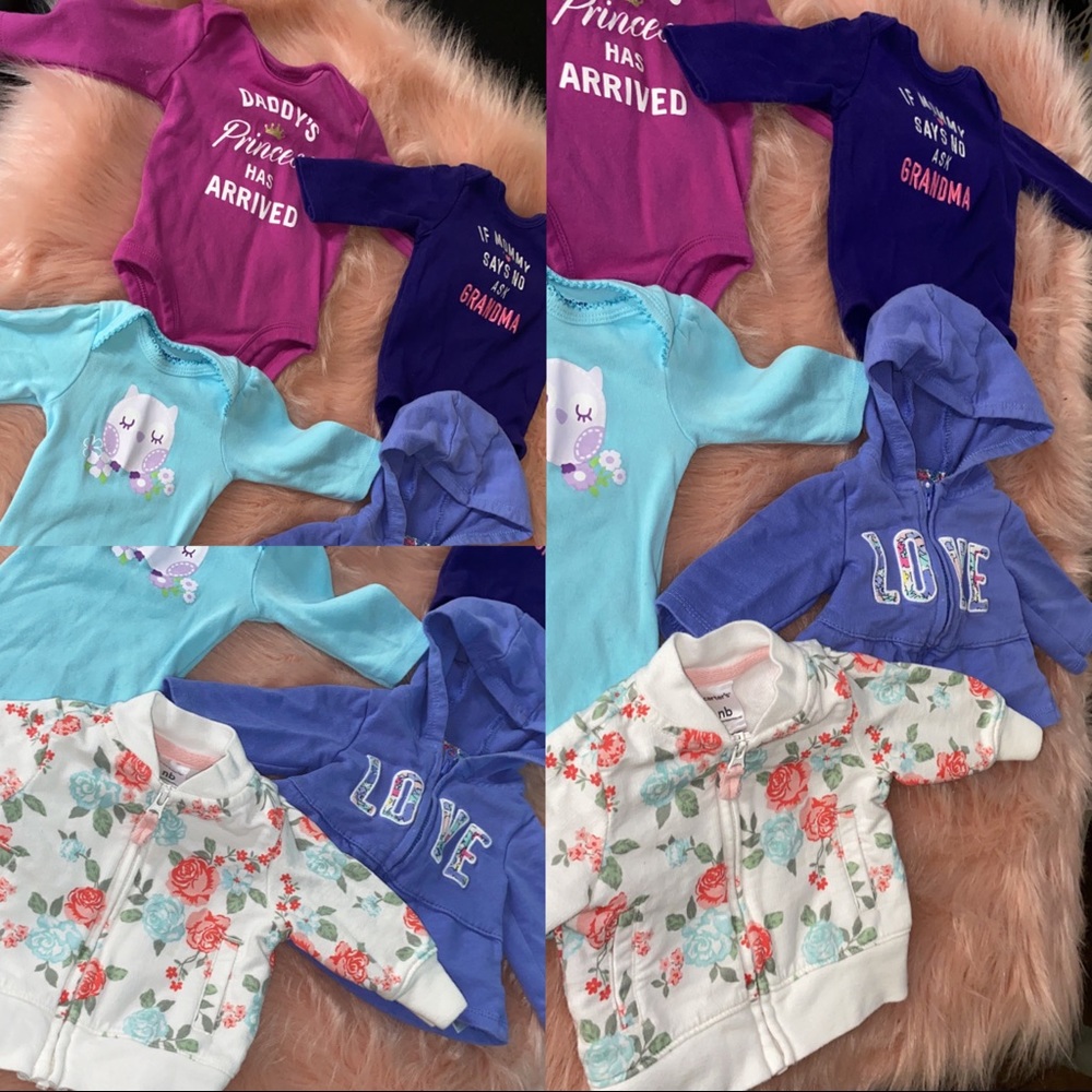 NB baby girl long sleeve bundle & 2 NB jackets.